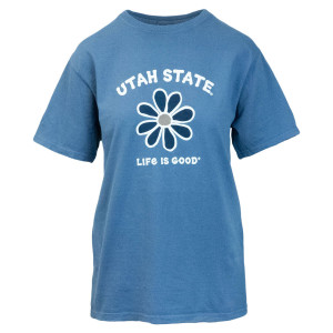 Women's Blue Daisy Utah State Life is Good T-Shirt